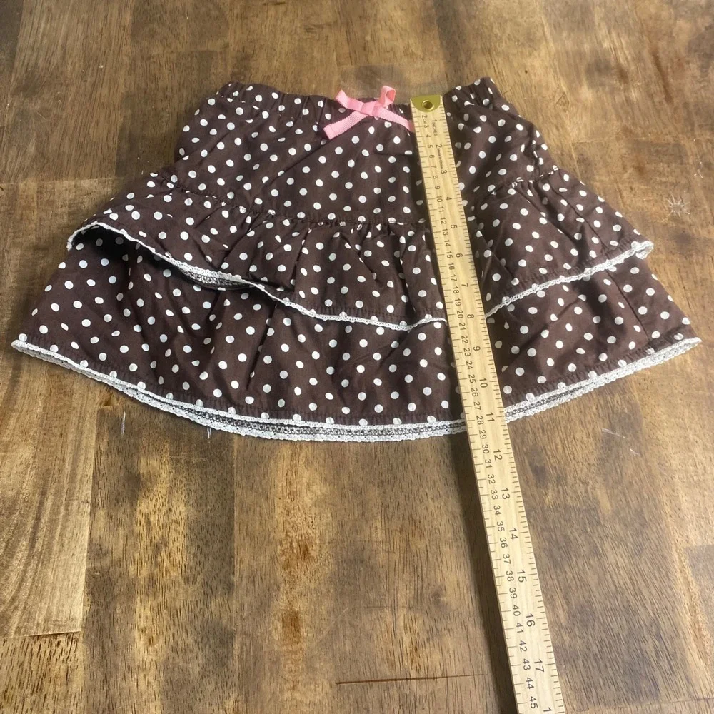 OshKosh B'gosh Skort‎ Girls Brown Polka Dot Tiered Ruffle Lace Trim SIZE 6